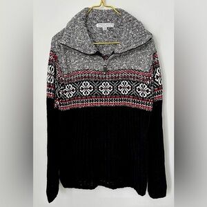Vintage Carolyn Taylor Black Red 1/4 Zip Cozy Winter Sweater Women’s Large